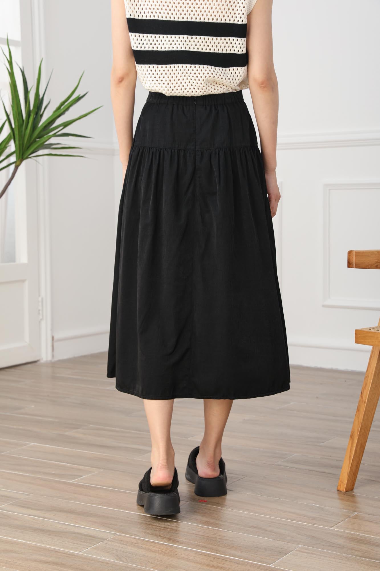 Black gathered deals midi skirt