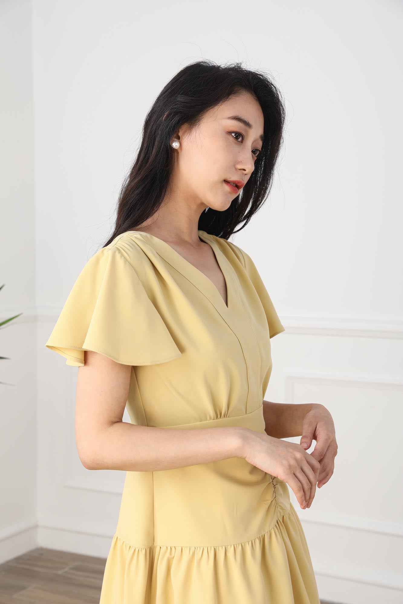 Blair gathered yellow dress RDM STUDIO