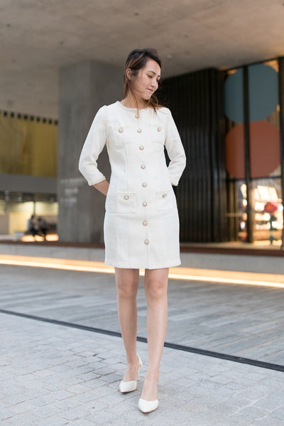 Gemma trimmed white tweed dress – rdm studio