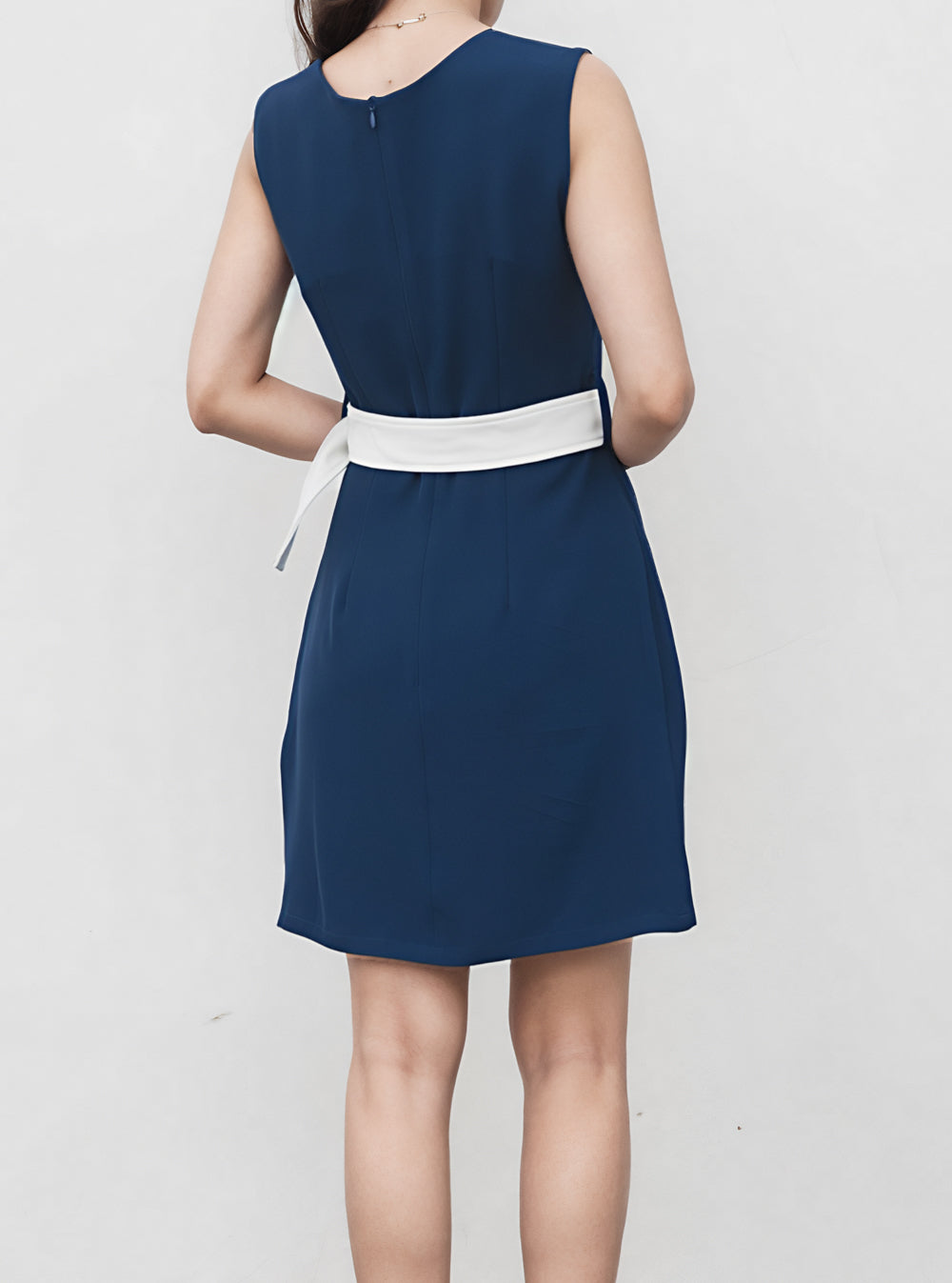 Bev ruched side white belt dress RDM STUDIO